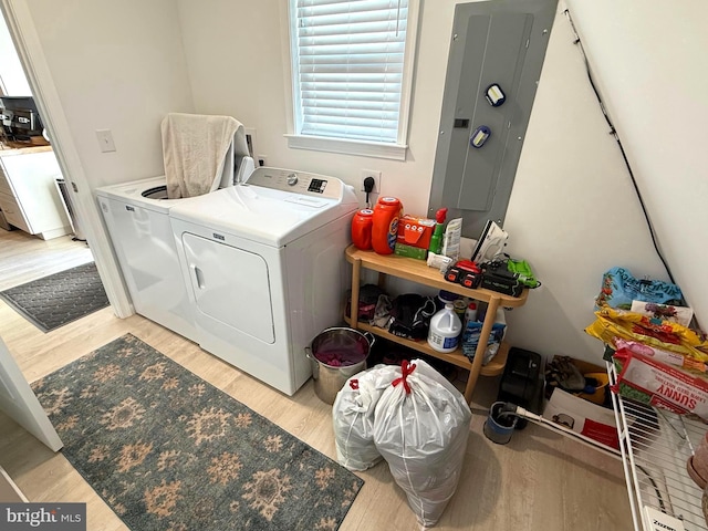 laundry room with washer and dryer, laundry area, and light wood finished floors