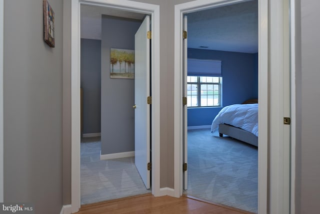 hall featuring baseboards and wood finished floors