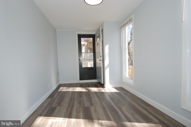 entrance foyer featuring baseboards and dark wood-style flooring