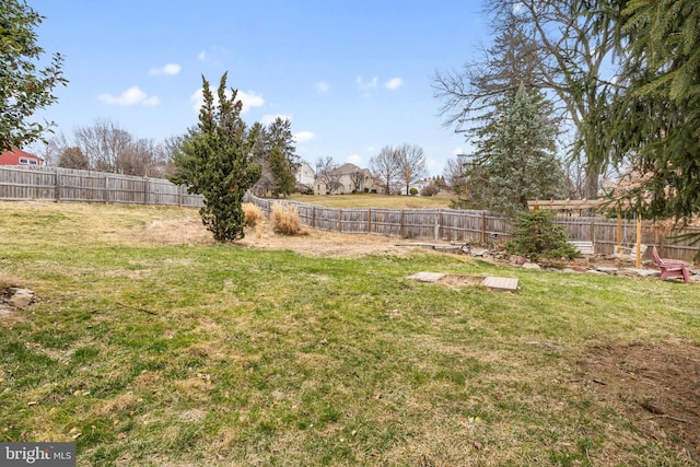 view of yard with a fenced backyard