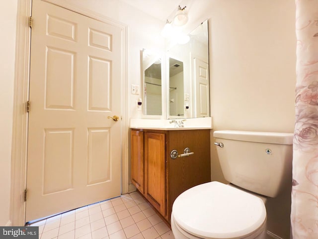 bathroom with tile patterned flooring, toilet, and vanity