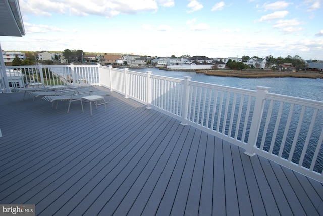 wooden deck with a water view