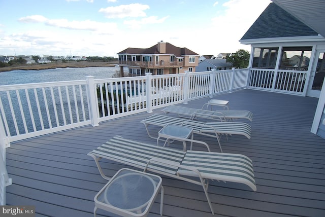 wooden deck with a water view