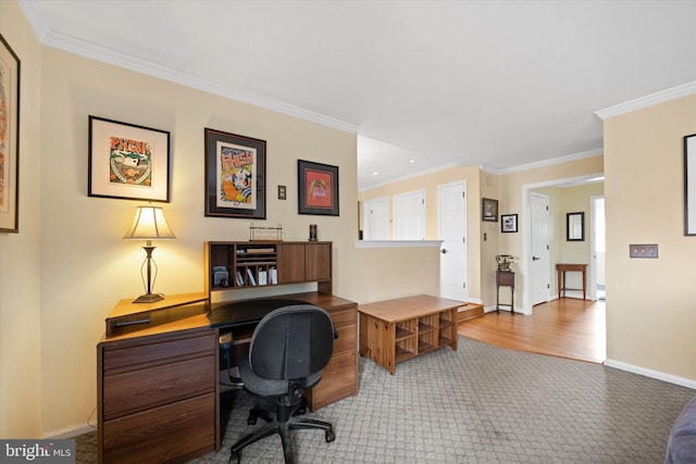 office space featuring baseboards and ornamental molding