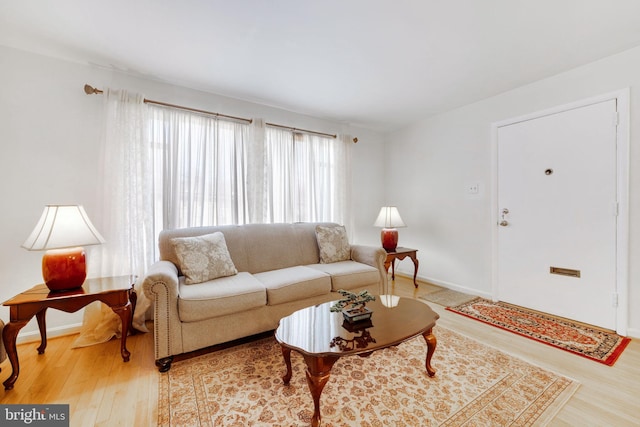 living area with baseboards and light wood-style floors