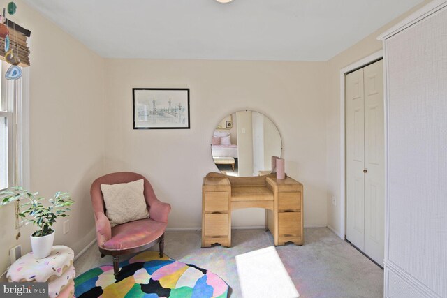 interior space with carpet flooring and a closet