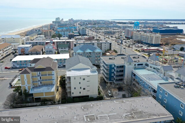 bird's eye view featuring a city view and a water view