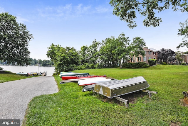 view of yard with a water view