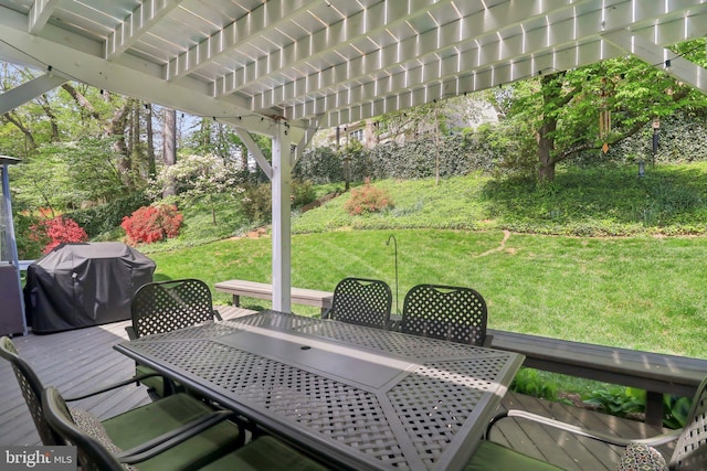 exterior space featuring a yard, area for grilling, and outdoor dining area