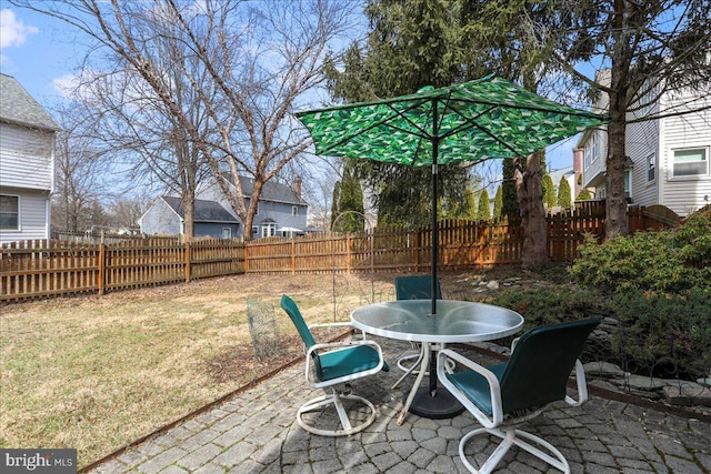 view of patio featuring outdoor dining area and a fenced backyard