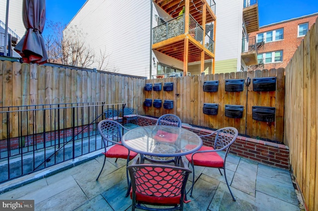 view of patio / terrace featuring outdoor dining area and a fenced backyard