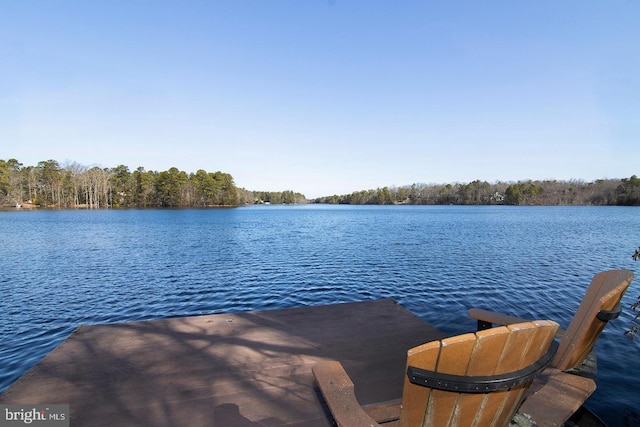 view of dock with a water view