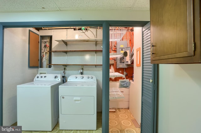 laundry room with separate washer and dryer, electric panel, and cabinet space