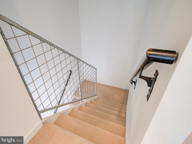 stairway featuring baseboards and carpet floors