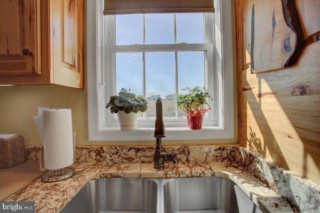 details with light stone counters and a sink