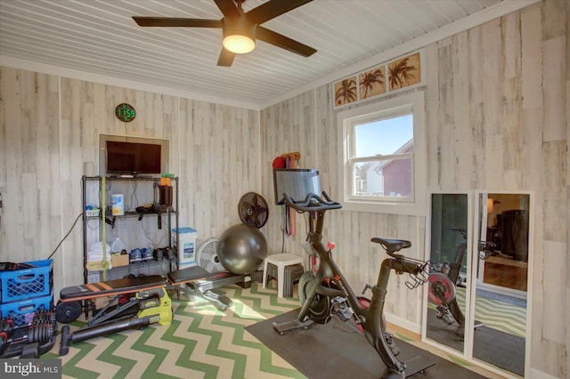 exercise room featuring ceiling fan