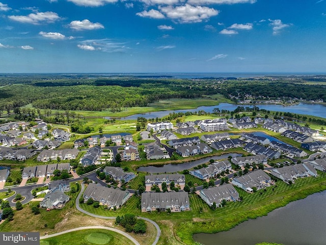 bird's eye view featuring a residential view and a water view