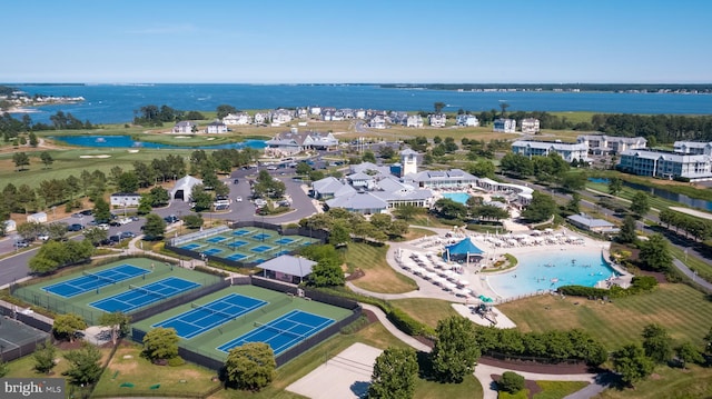 aerial view featuring a water view