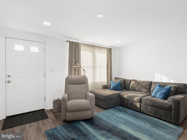 living room featuring recessed lighting and wood finished floors