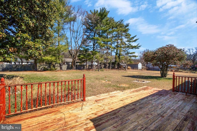 deck featuring a lawn and a fenced backyard