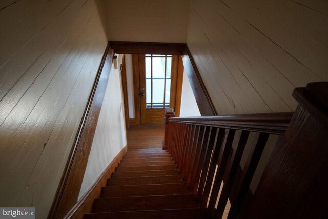 stairs featuring wood-type flooring