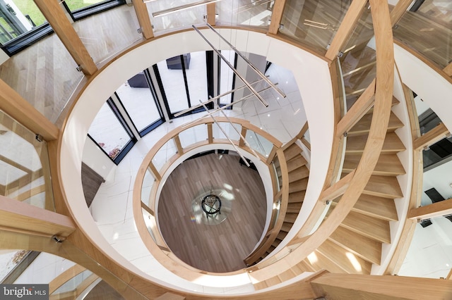 stairs with a high ceiling