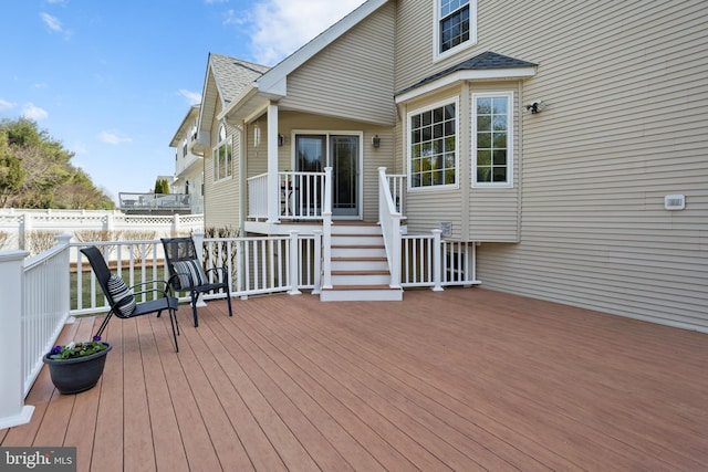 wooden deck featuring fence