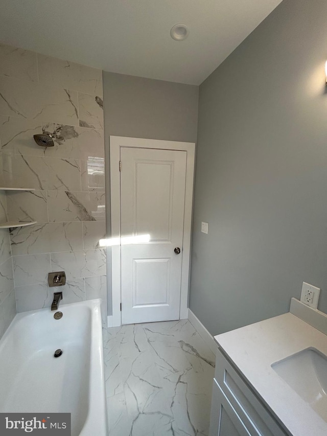 2869 Aramingo Ave, Philadelphia, PA 19134 - bathroom featuring shower / tub combination, marble finish floor, and vanity