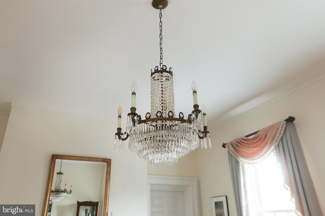 interior details with an inviting chandelier