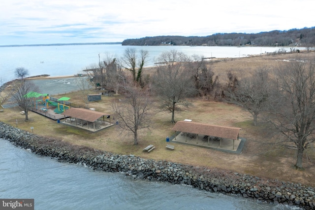 aerial view with a water view