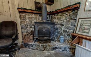 interior details with a wood stove