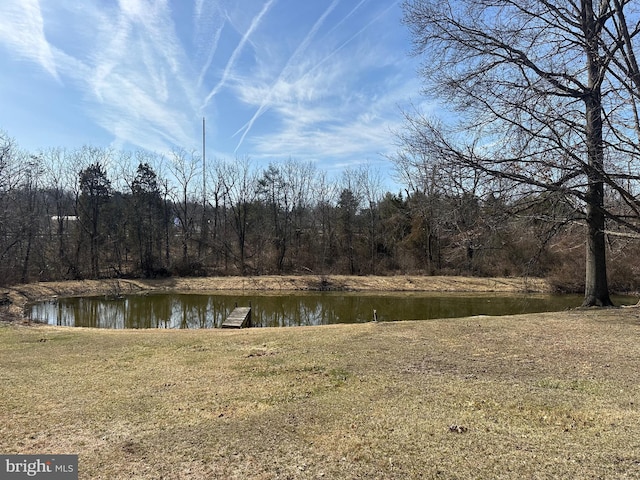 view of water feature featuring a wooded view