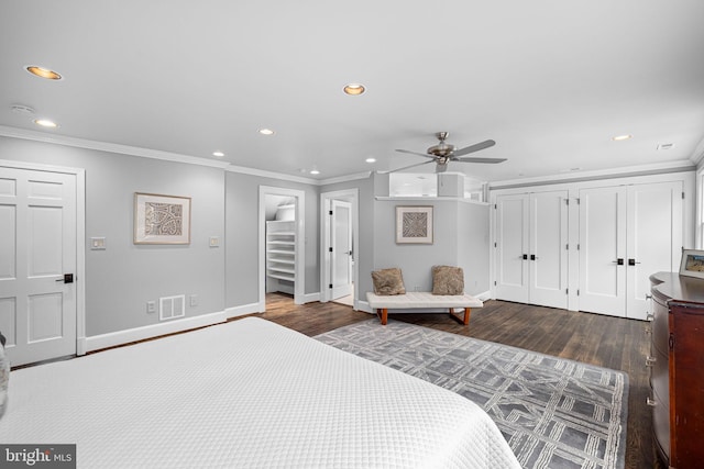 bedroom featuring recessed lighting, visible vents, and wood finished floors