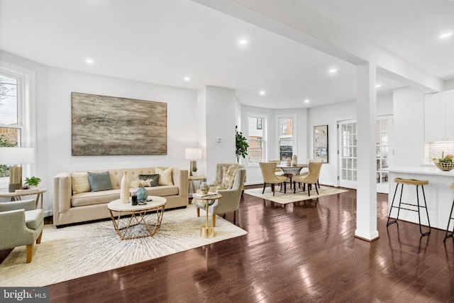 living room featuring hardwood / wood-style floors and recessed lighting