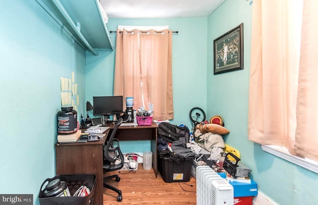 office featuring wood finished floors and baseboards