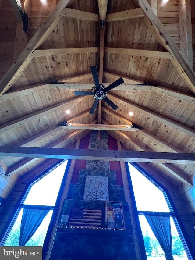 interior space with beam ceiling and wooden ceiling