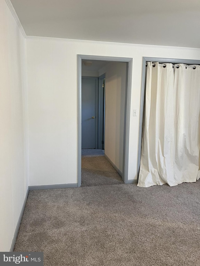 carpeted empty room featuring ornamental molding