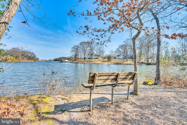 view of dock with a water view