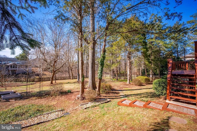 view of yard featuring stairway