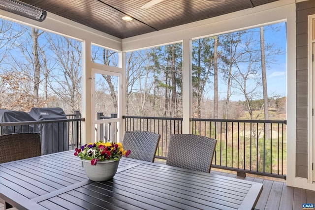 sunroom featuring a healthy amount of sunlight and wooden ceiling