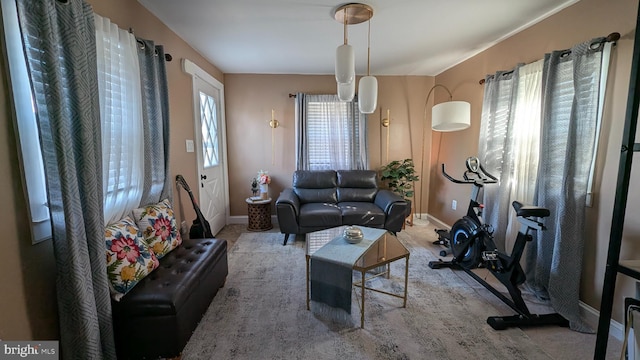 living area with baseboards