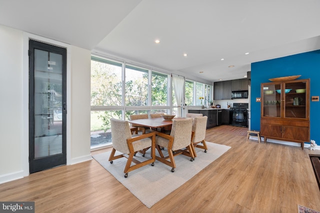 dining room with expansive windows, light wood-style floors, and a healthy amount of sunlight