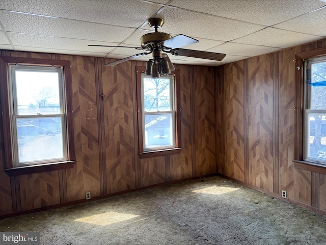 empty room featuring a wealth of natural light and wooden walls