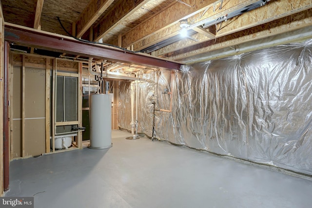 unfinished below grade area featuring gas water heater