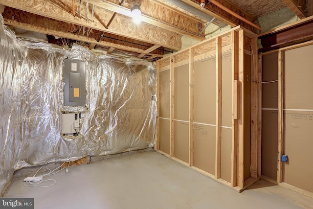 unfinished basement with electric panel