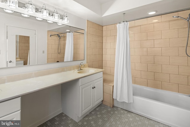 full bathroom with vanity, tile patterned floors, and shower / tub combo