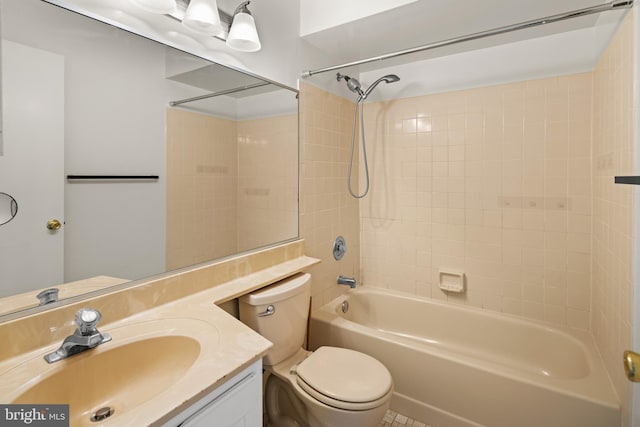 full bath featuring vanity, shower / bathing tub combination, and toilet