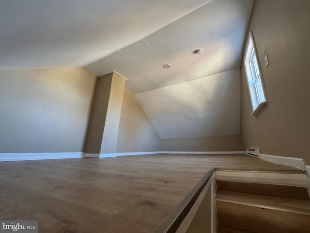 additional living space featuring baseboards and vaulted ceiling