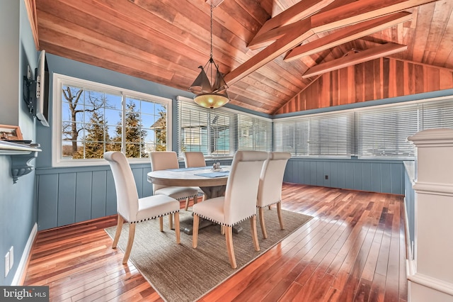 sunroom / solarium featuring wooden ceiling and vaulted ceiling with beams