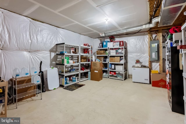 unfinished basement with electric panel